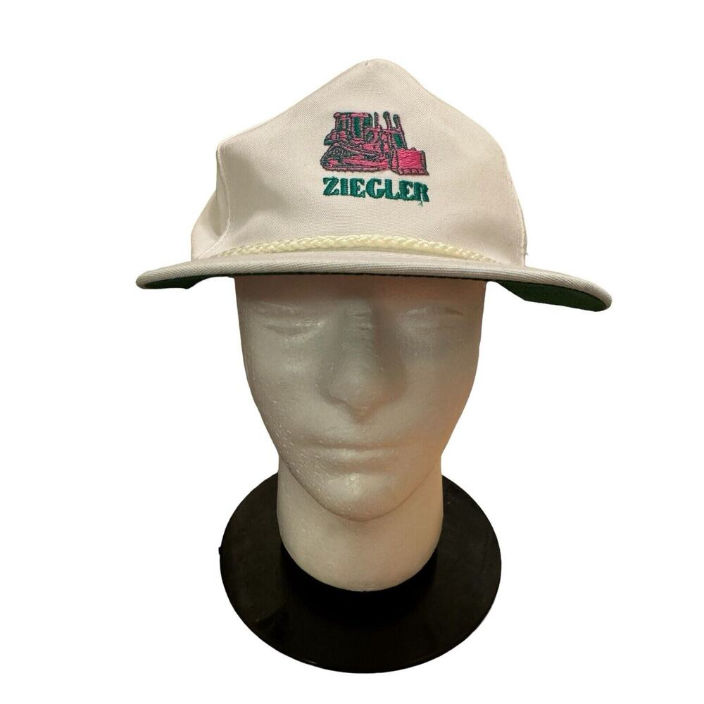 Vintage Ziegler White Rope Pink Embroider Pink Tractor Adjustable White Hat